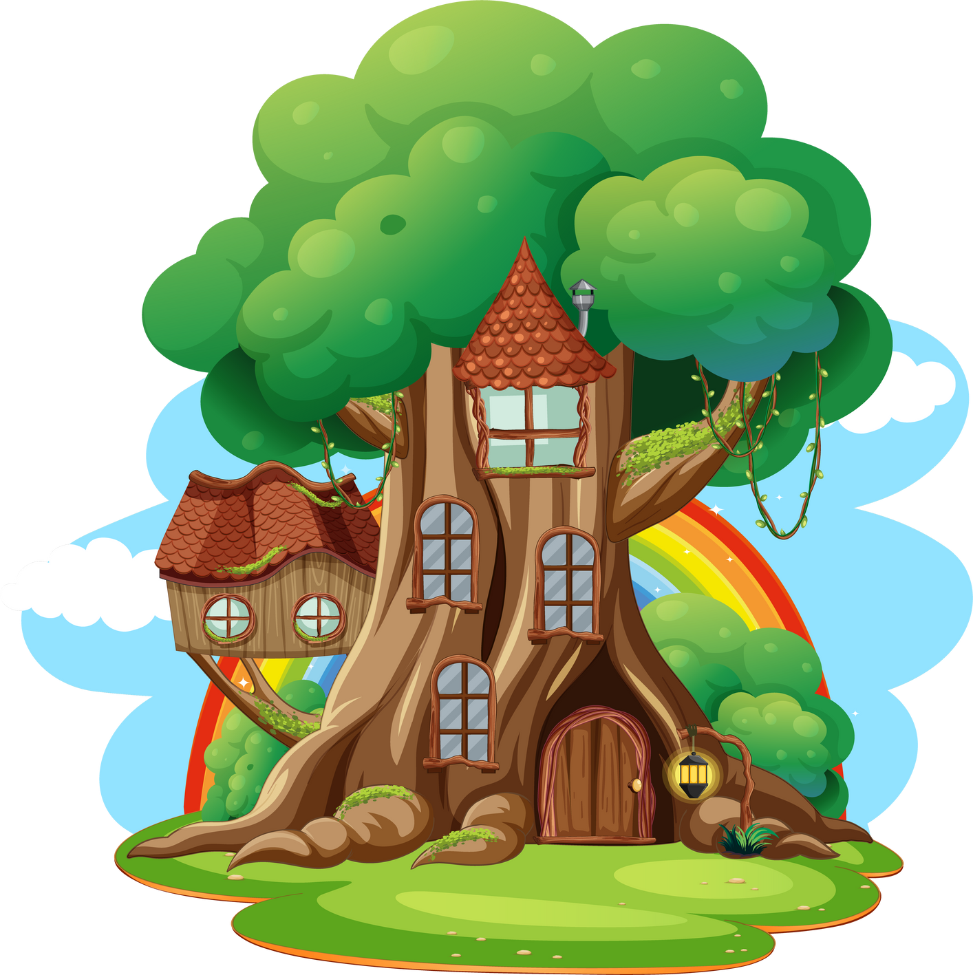 Fantasy tree house inside tree trunk