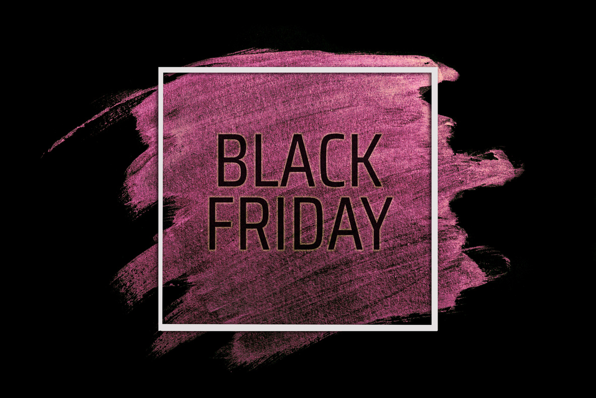 Black friday. Black lettering on pink.