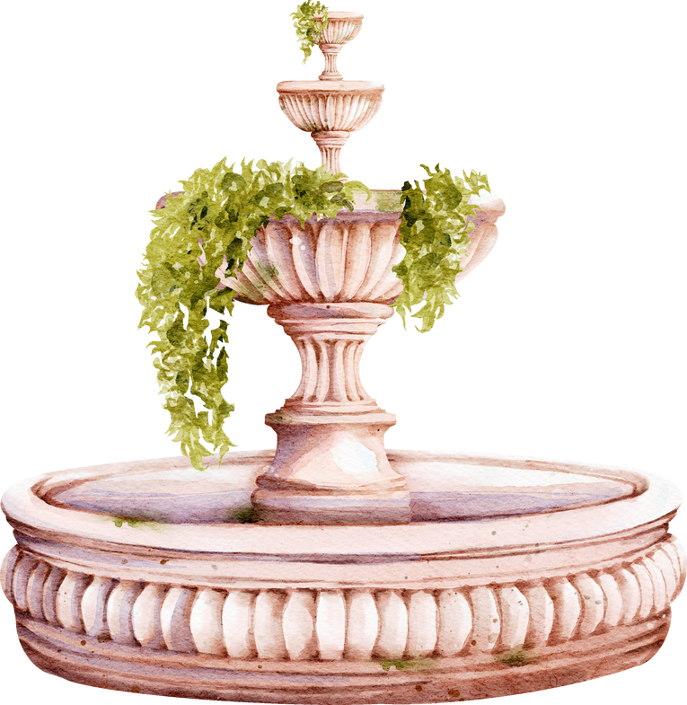 Victorian fountain watercolor