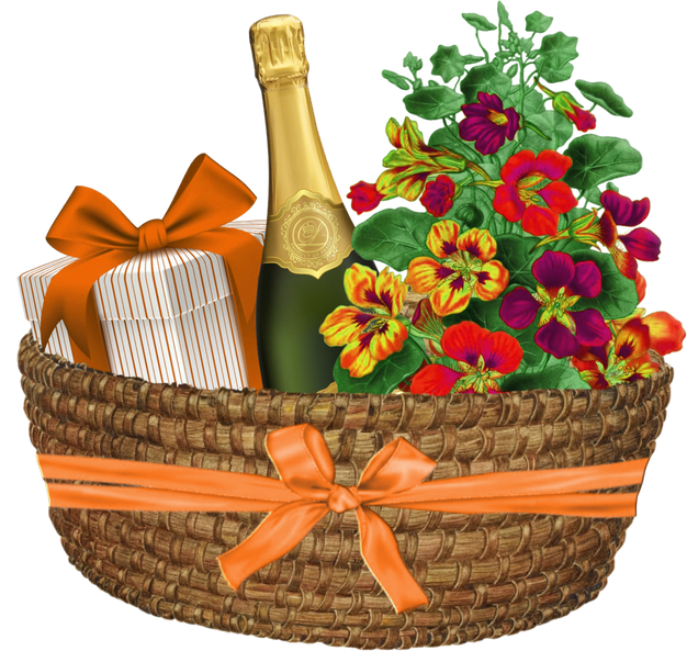 Basket Full of Flowers and Gift