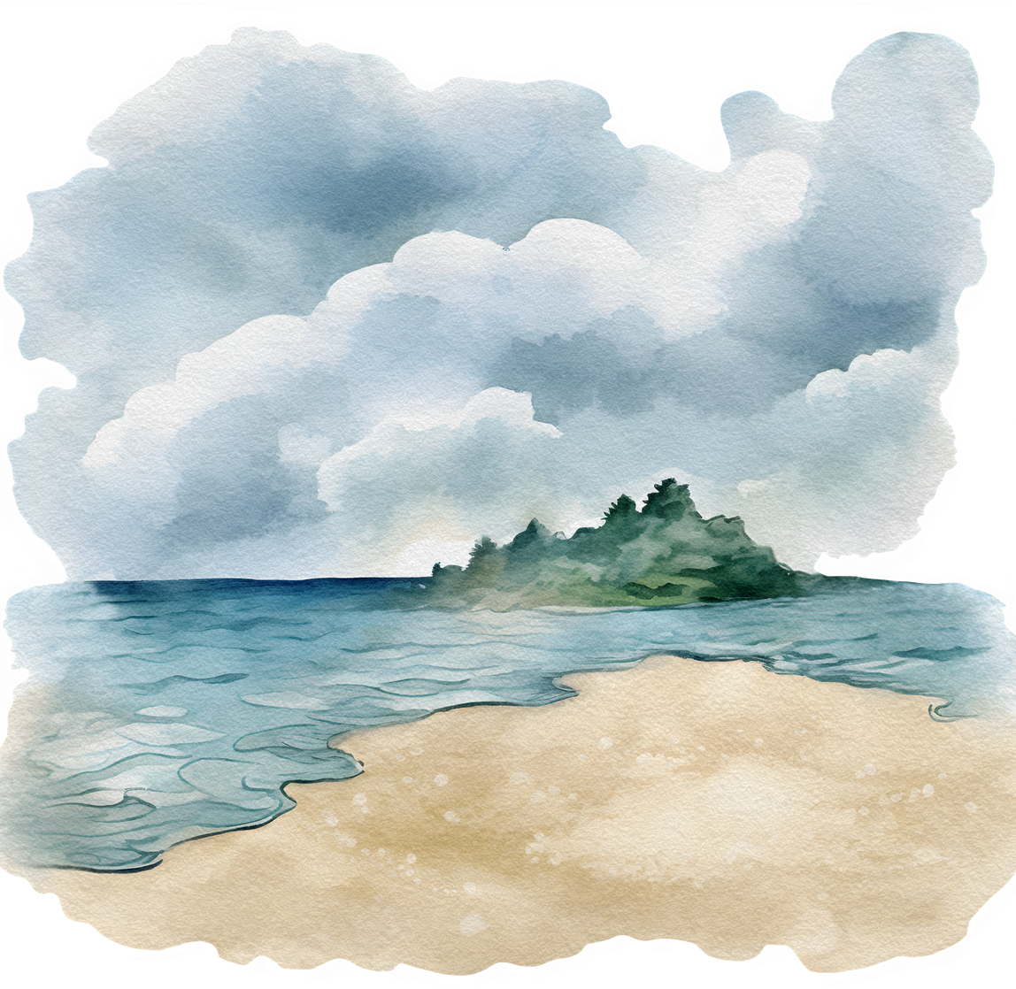 Watercolor beach ladscape illustration. Seascape