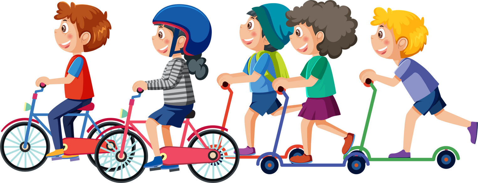 Children Riding Scooters and Bicycles