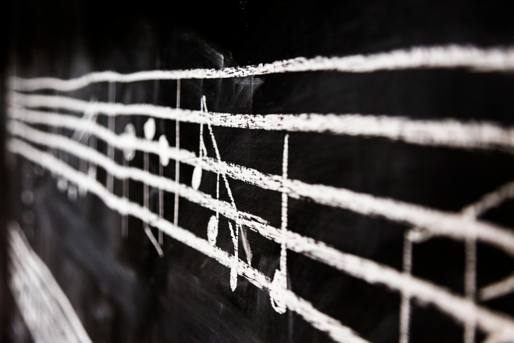 View of a musical scale drawn on the chalk board