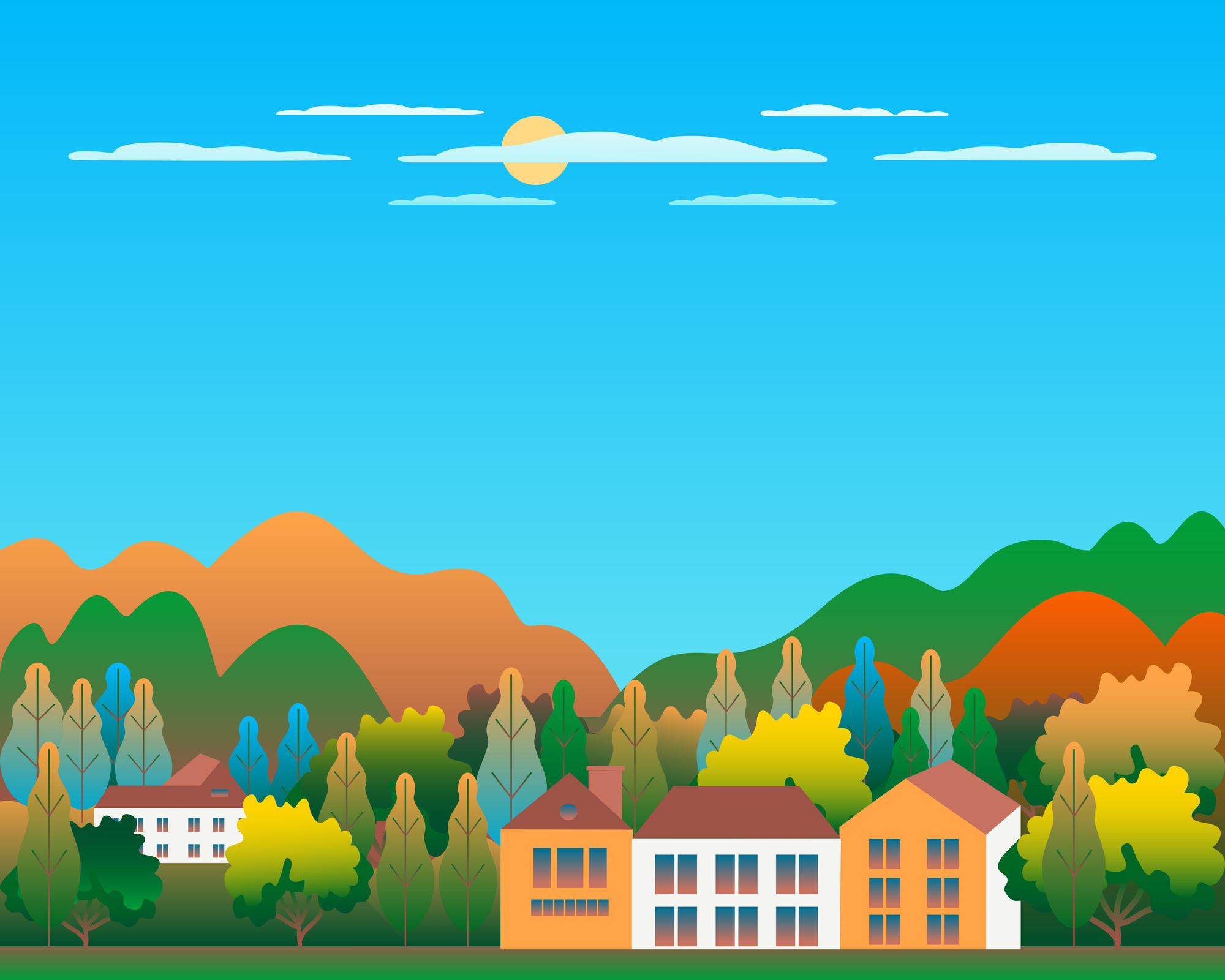 Countryside Neighborhood Illustration      