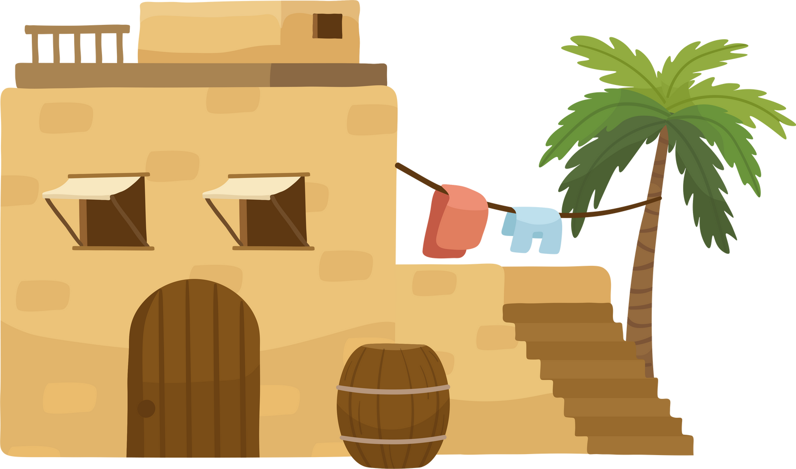 Desert House Nativity Scene Clipart Illustration.