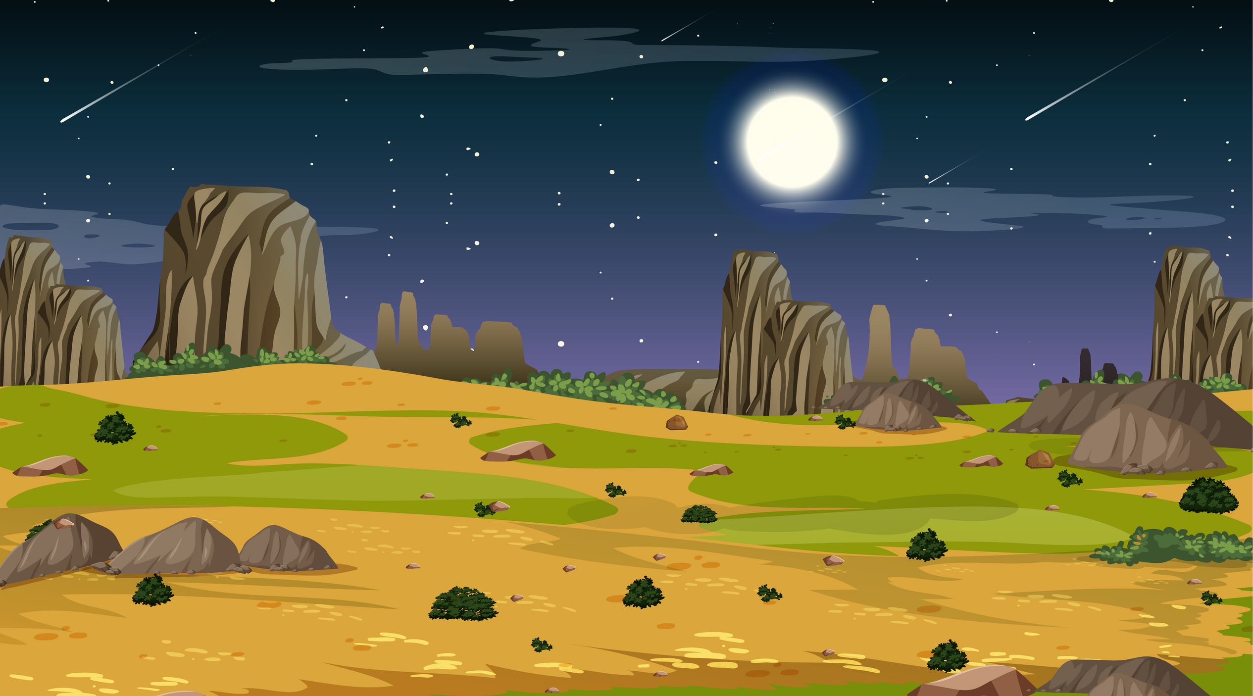 Desert forest landscape at night scene